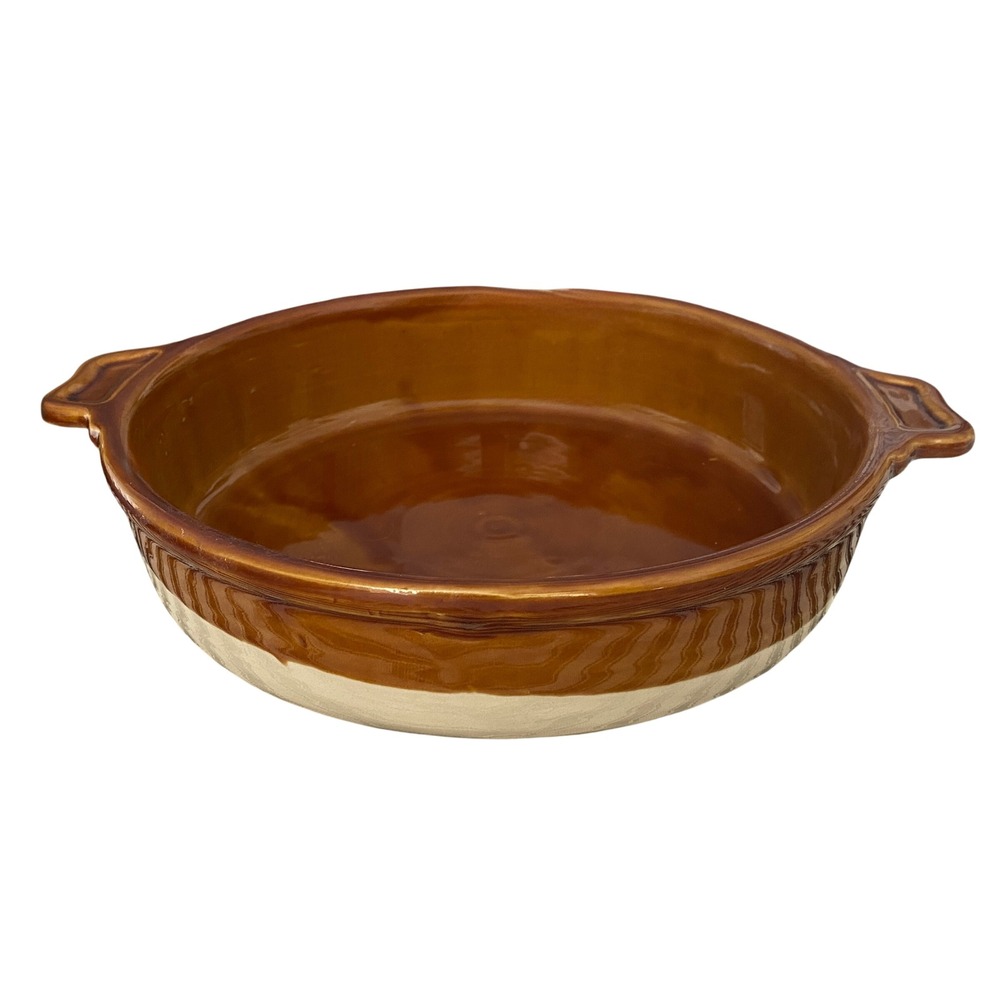 Vintage Emile Henry Artisan Caramel France Round Gratin Baking Dish Casserole
